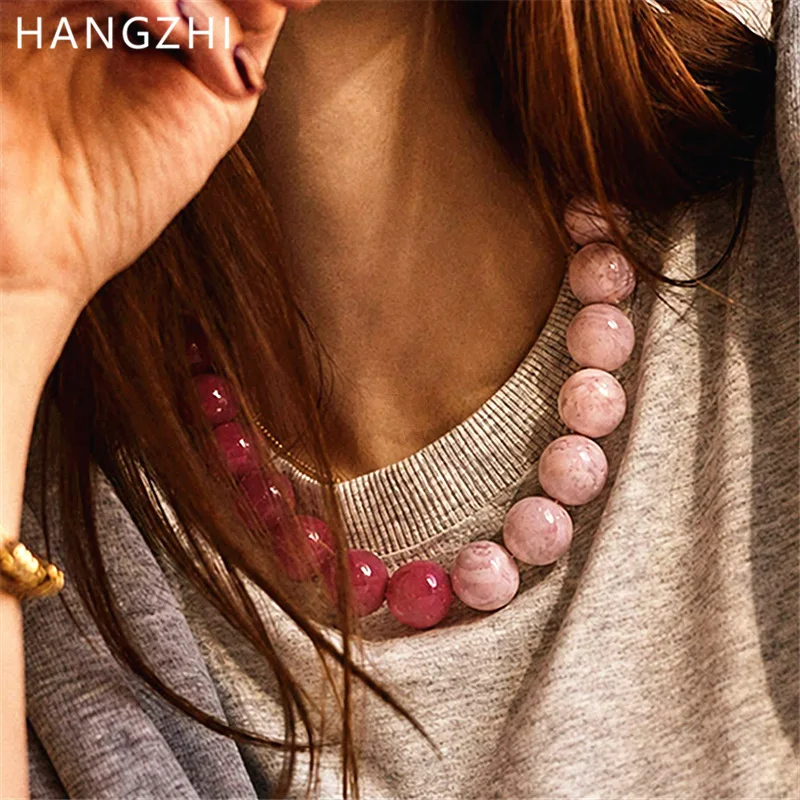 HangZhi Sweet Romantic Pink Round Acrylic Resin Beaded Necklace Bohemian Summer Casual Dopamine Jewelry for Women Vacation Wear