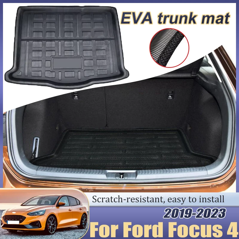 Car Trunk Mat for Ford Focus 4 MK4 Accessories 2019~2023 2020 2022 Luggage Liner Tray Waterproof Floor Pad Easy Clean Anti~slip