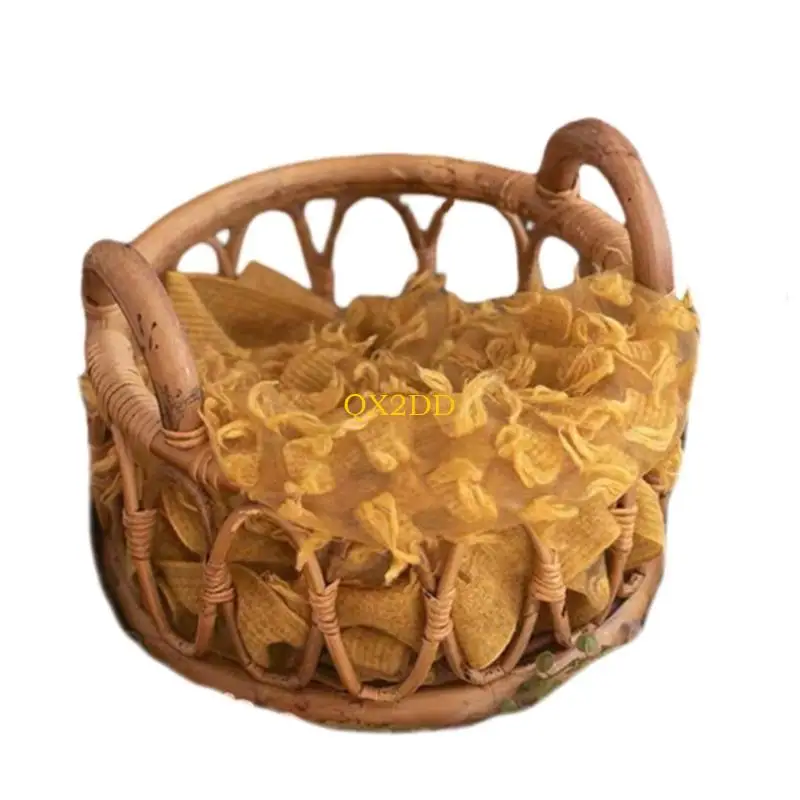QX2D Baby Newborn Photography Props Handmade Vintage Rattan Basket Creates Warm and Comfortable Scenes for Memorable Photos