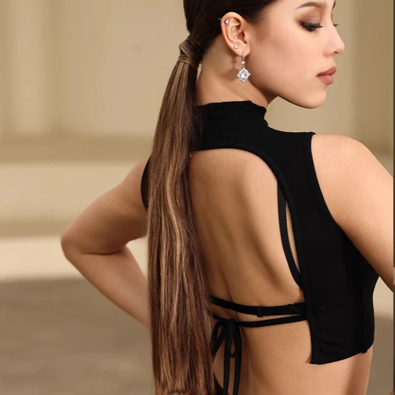 

Latin Dance Practice Clothing Women Backless Sleeveless Short Tops Adult Club Cha Cha Samba Dance Clothes Training Wear BL16651