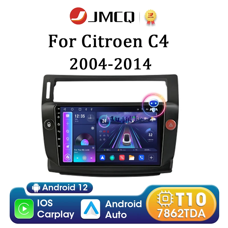 

JMCQ 9" 2din Android 12 Car Radio Multimidia Video 4G Carplay Auto GPS Navigaion For Citroen C4 C-Triomphe C-Quatre 2004-2014