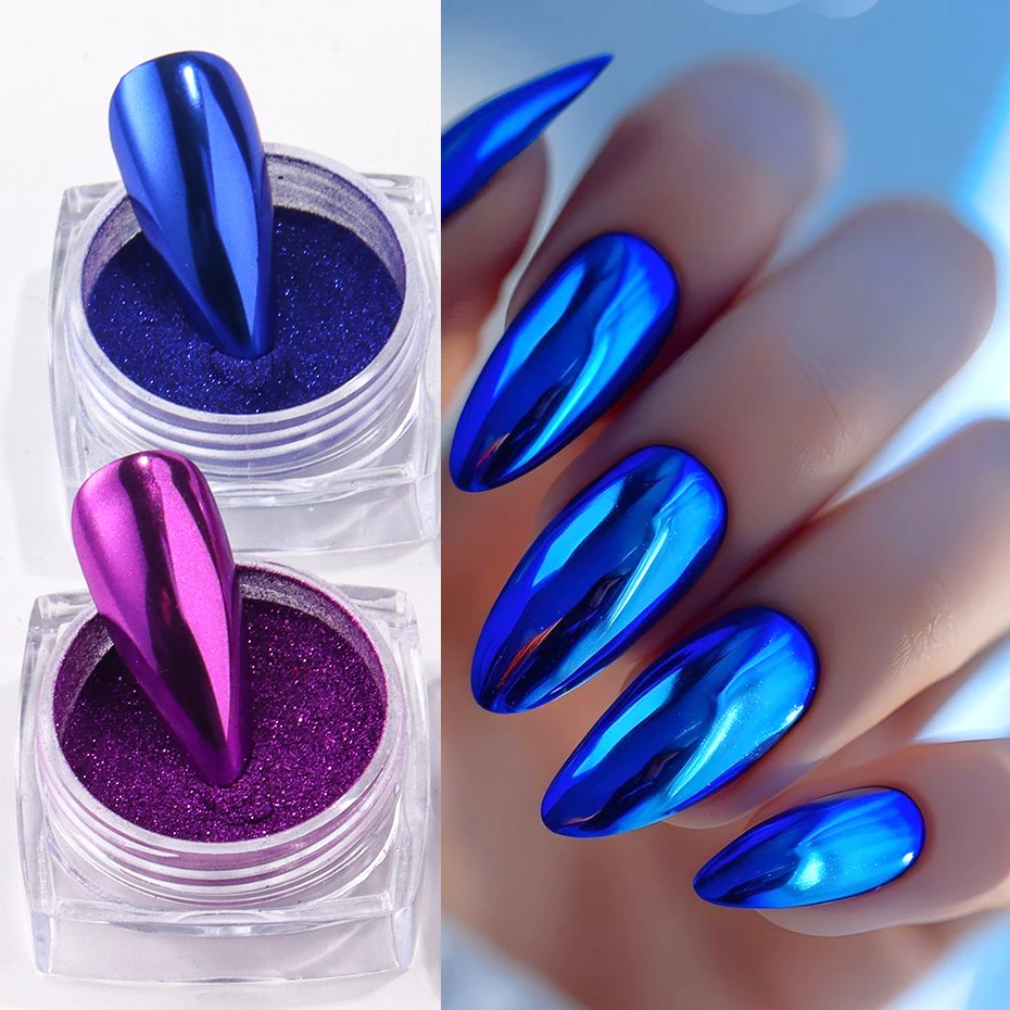 8 صندوق كروم مرآة مسمار مسحوق معدني الفضة الذهب الأزرق مسمار الفن بريق فرك الصباغ رقائق الغبار DIY بها بنفسك عمليات تجميل الأظافر الفاخرة #3