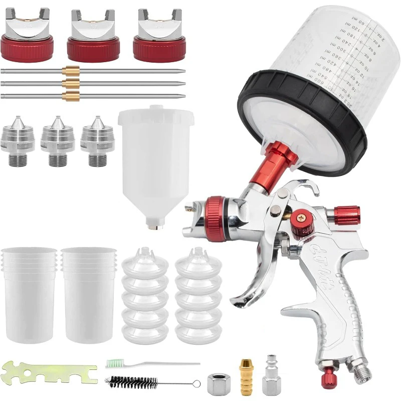 

Профессиональный краскопульт HVLP 1.4мм, 1.7мм, 2.0мм, автоматический, для домашнего использования, 600мл, с 10 одноразовыми мерными стаканами без необходимости очистки
