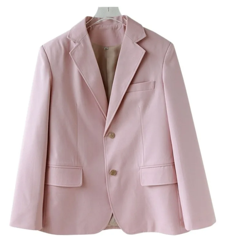 Women Men Casual Blazer Long Sleeve School Uniform Coat Work Office JK 2 Buttons Blazer Jacket Suit with Pockets