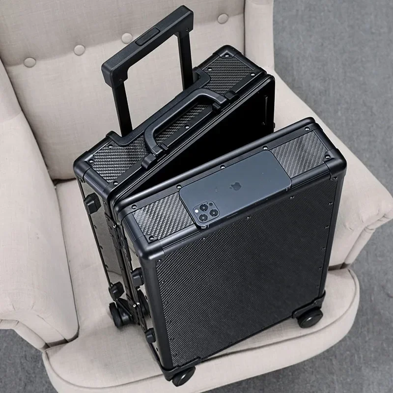 New High-End Carbon Fiber Spinner Suitcase Aluminum Frame Trolley Case Cabin Business Luggage with Wheels 20 Inch Boarding Box