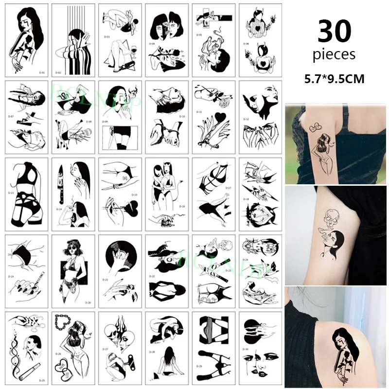 

Temporary Tattoo Sticker set Sexy Girl Love Heart Patterns Tatoo Flash Tatto Fake Waterproof Stickers for Men Women Girls 30 Pcs