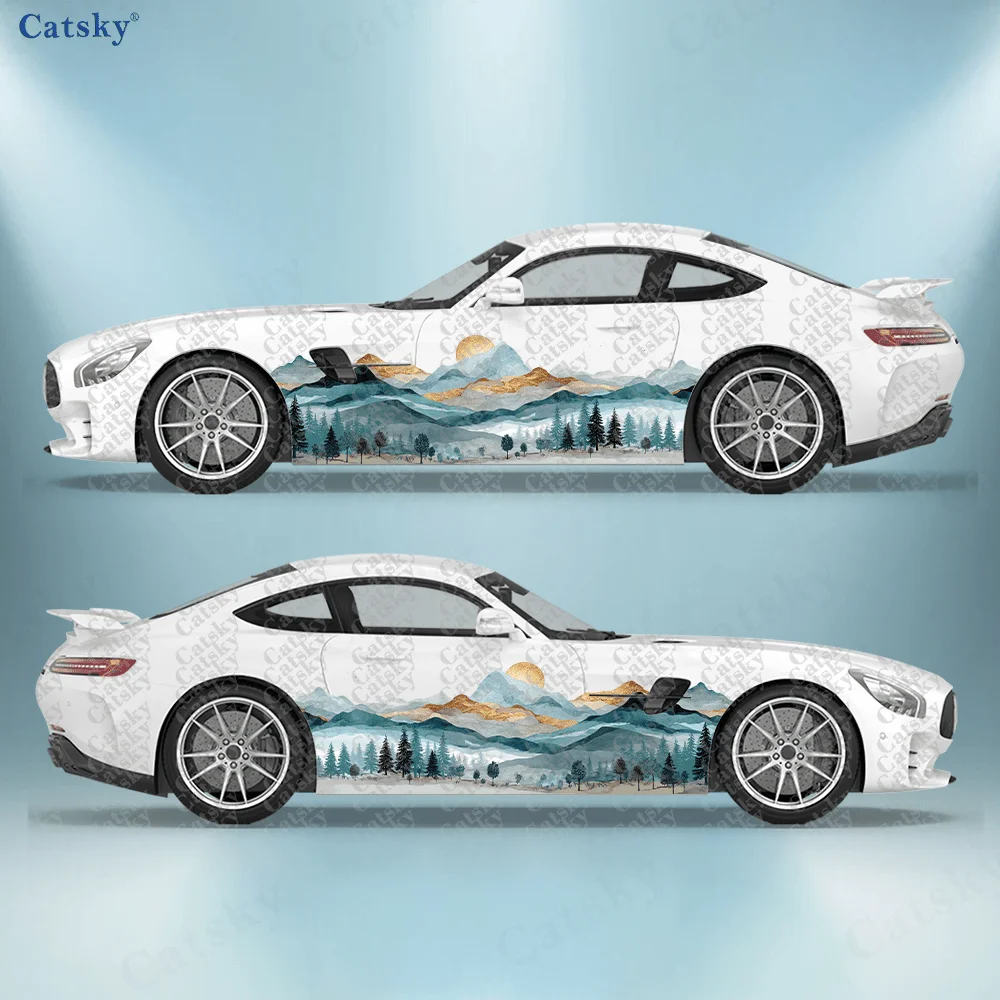 Blue Mountain Peak Tree Car Vinyl Wraps Decal Self-adhesive PVC Sticker Suitable for Trucks SUV Decoration Auto Accessories Gift