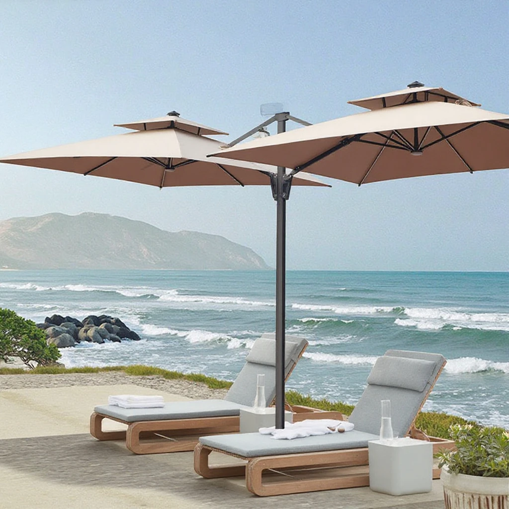 

Luxury Aluminum Outdoor Umbrella Sun Double Headed Garden Sun Umbrellas Beach Villa