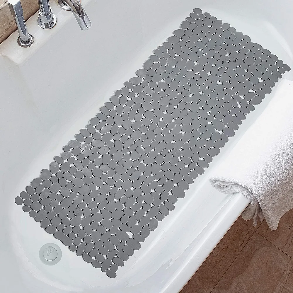 Non-Slip Bath Tub Shower Mats Pebble Shape Machine Washable Bathtub Mat With Drain Holes Suction Cups For Bathroom