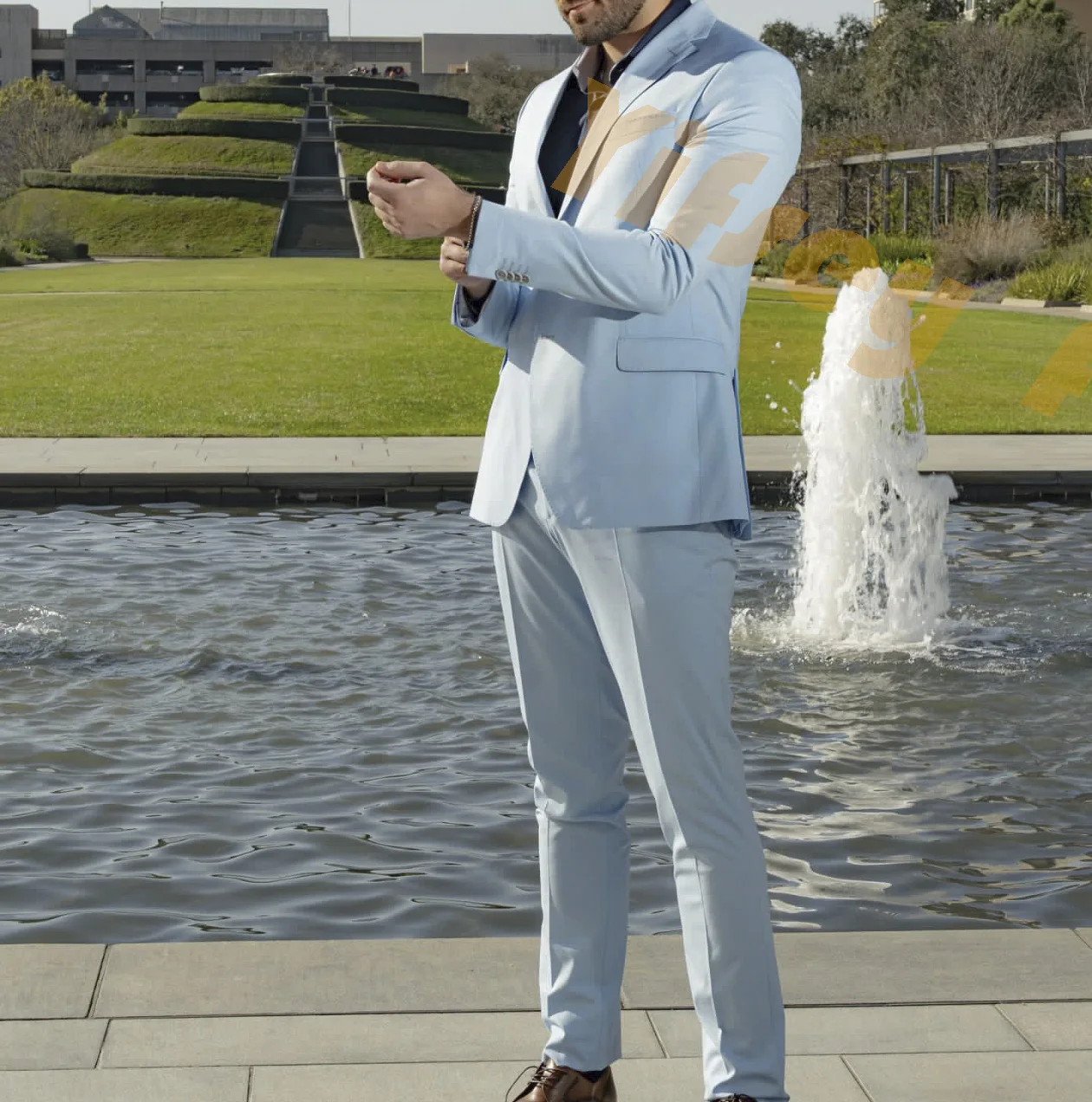 

Light Blue Men Suits Sets Tuxedos Formal Wedding Groom Custom Jacket Pants Daily Male Outfits Clothing 2pcs Boyfriend Blazer