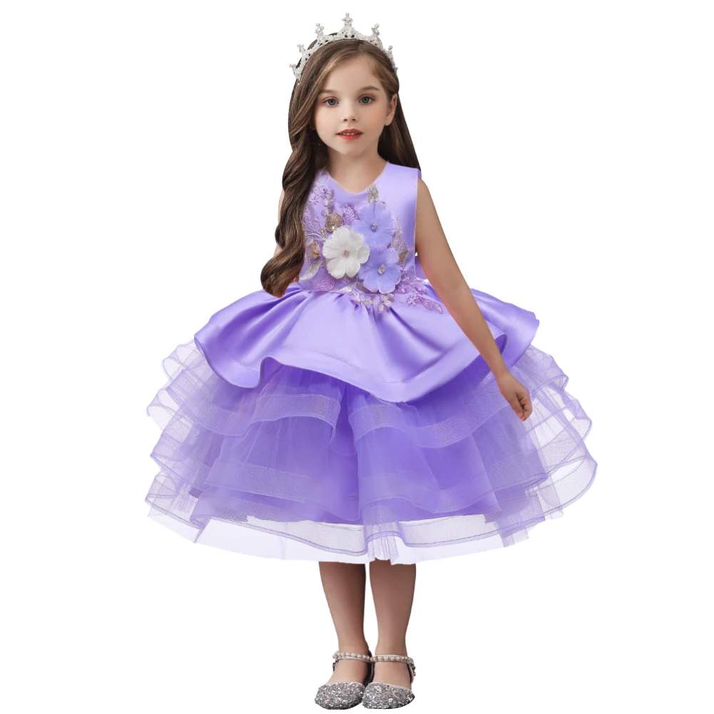 Fashion Children\'s Summer Dress Girl 0-8 Year Old Purple Fluffy Ball Dress Sweet Girl Princess Evening Dress