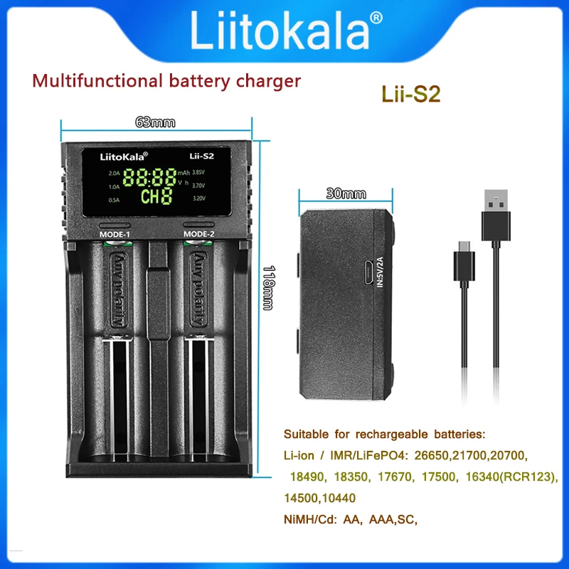 Gorący LiitoKala Lii-S8 Lii-S6 lii-S2 lii-S4 Lii-S1 podwójne gniazdo 18650 ładowarka 1.2V 3.7V 3.2V AA/AAA 26650 21700 NiMH l
