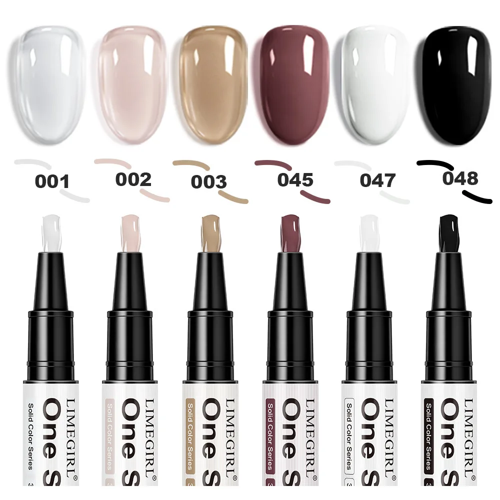 6Pcs One Step Gel Nail Polish Pen Set Pink Series 3 in1 Gel Nail Varnish Quick-Dry LongLasting Graffiti Painting Nail Polish
