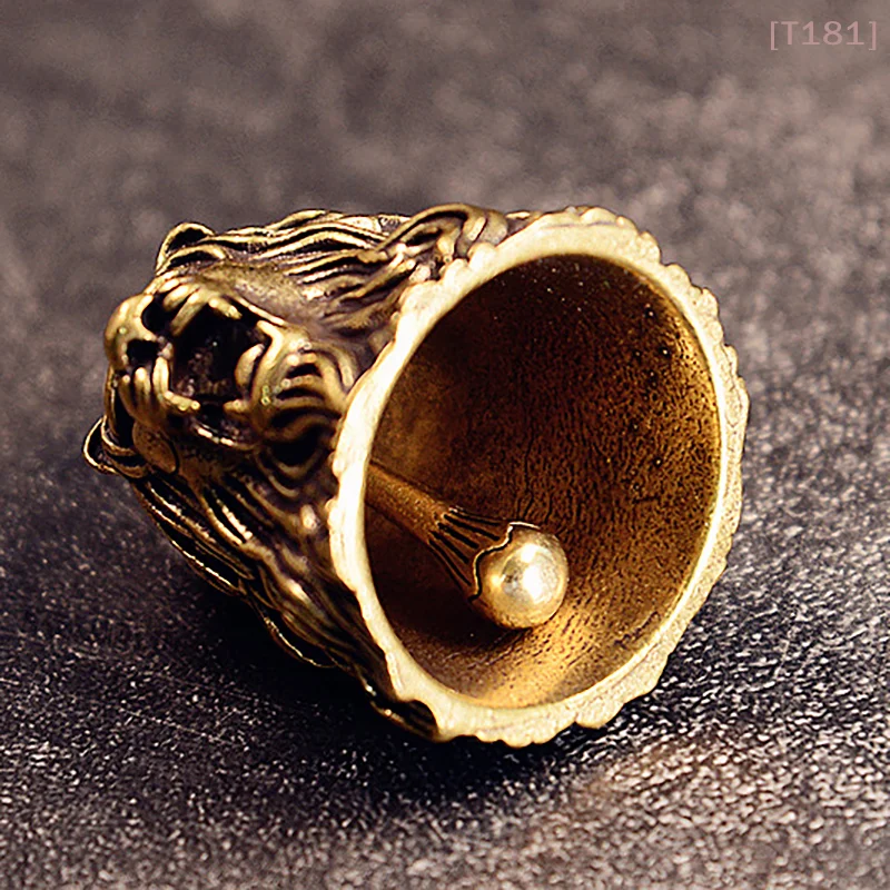 [E] Lucky Brass Handicraft Lion Head Bell Key Car Button Wind Bell Sect Bronze Bell Creative Gift Fengshui Home Pendant