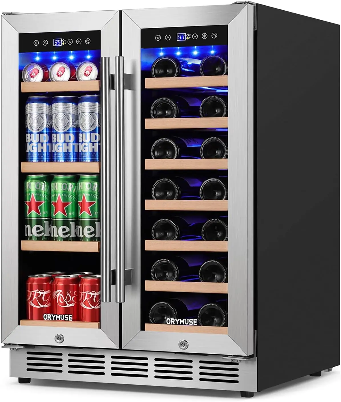 Refrigerator 24'' - Dual Zone Beverage Fridge with Upgraded Cooling, Built-in or Freestanding, 20 Bottles & 88 C