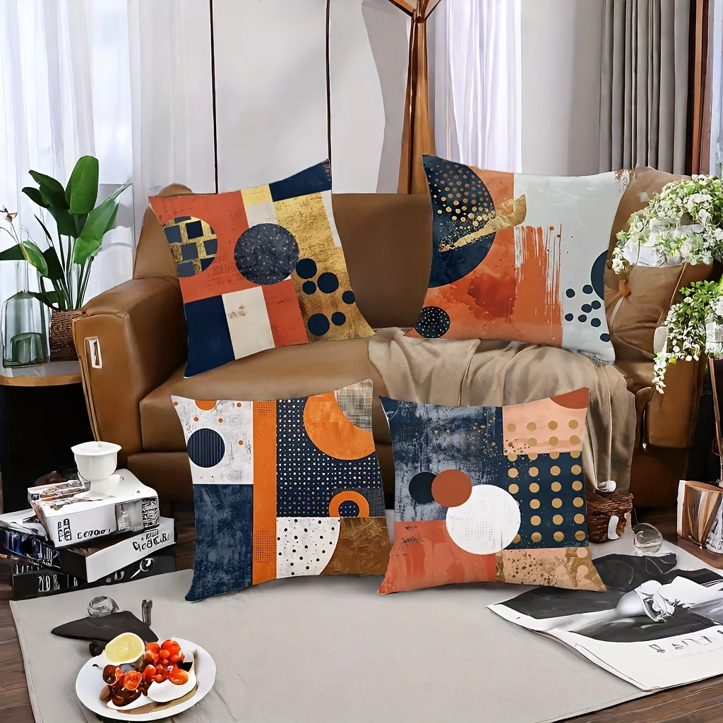 Orange blue geometric decoration, pillowcase ultra soft polyester material living room sofa back car pillowcase decoration