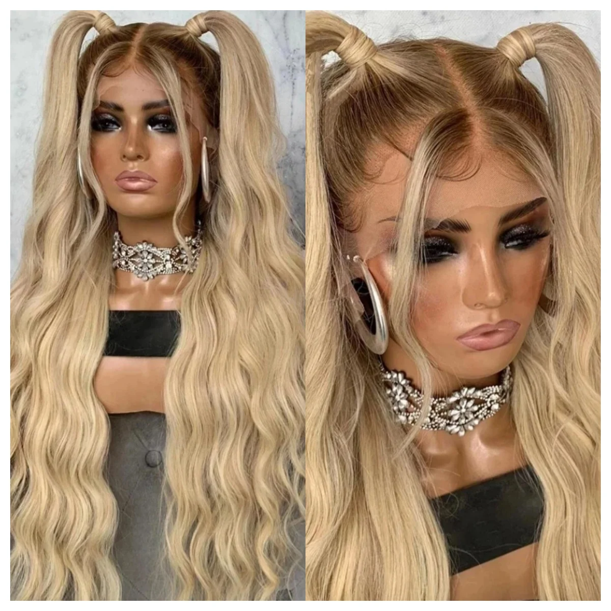 

Golden Blonde Wig Deep Wave Lace Front Wig Soft Synthetic Lace Wig Water Wavy Heat Safe Fibre Cosplay Daily Use Sale Clearance