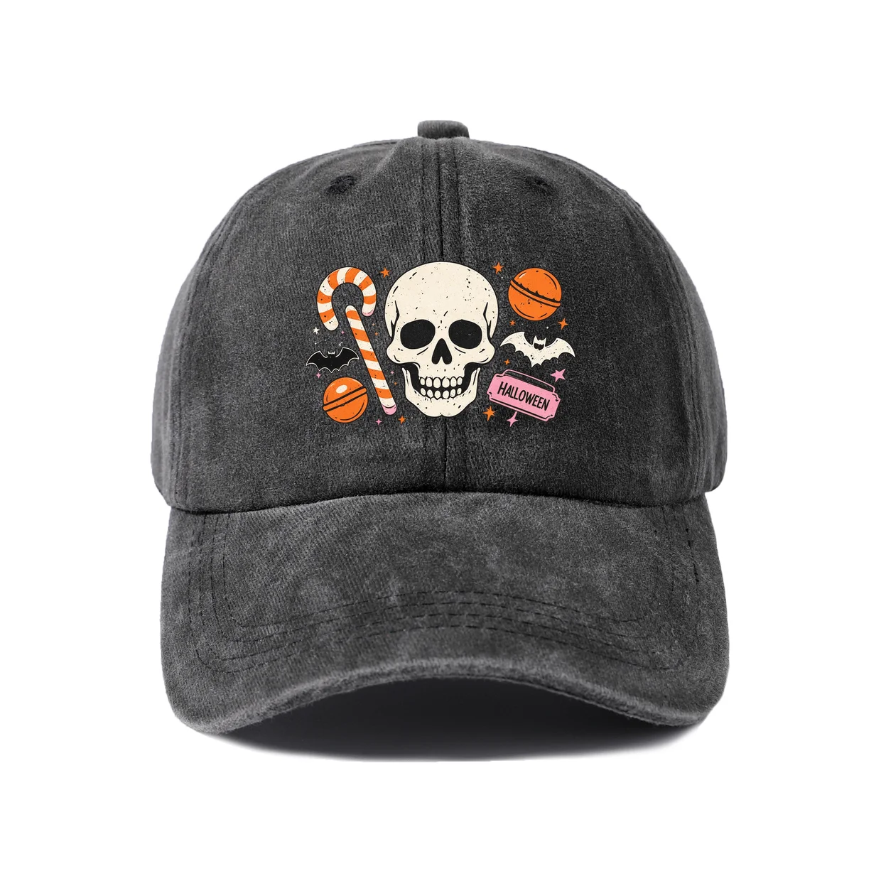 Skull Candy Moon Baseball Cap, Vintage Washed Adjustable Unisex Dad Hat, Outdoor Gift