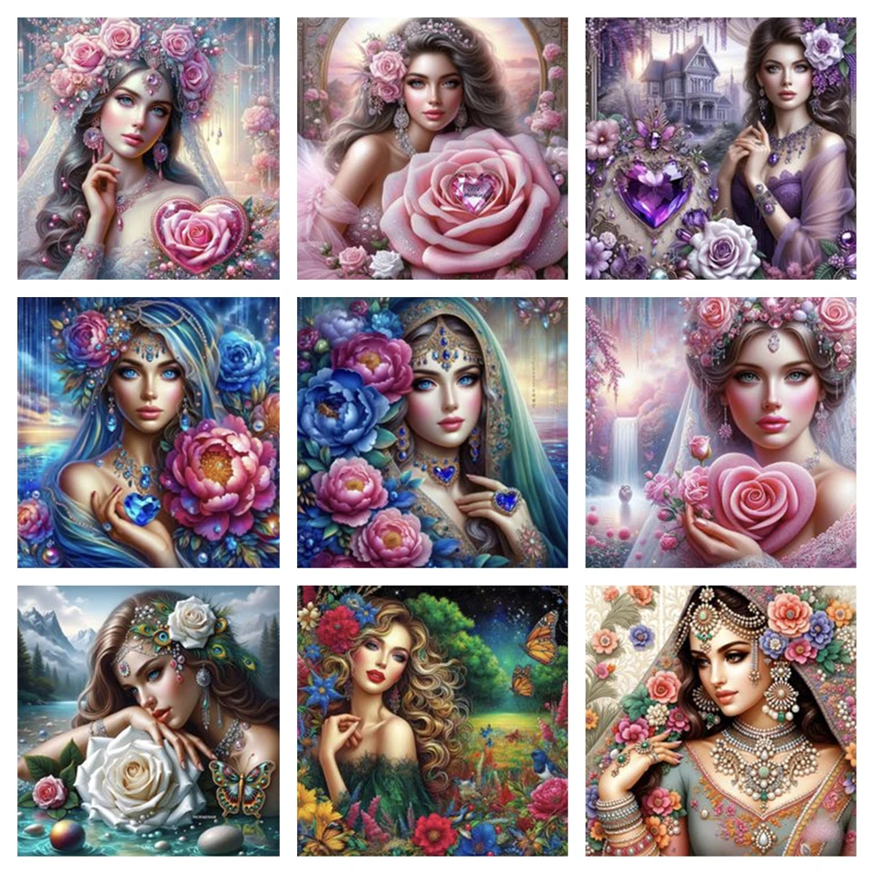 

Beautiful Women Flower Jewelry New DIY Diamond Painting Kit Full Diamond Mosaic Embroidery Beautiful Women Picture Decoration