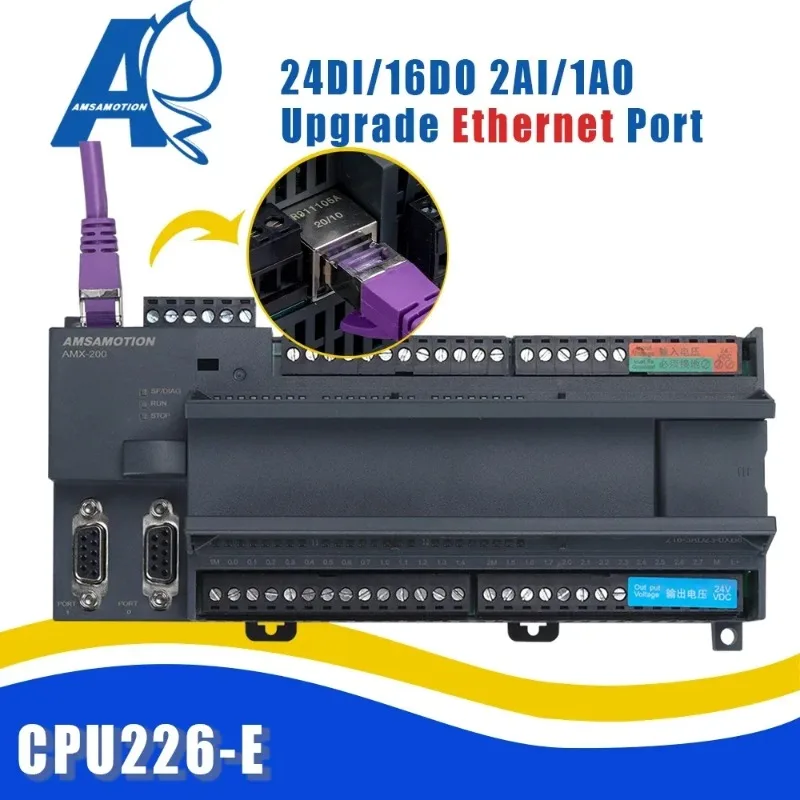Amsamotion CPU226-ETH Ethernet PLC 6ES7 216-3AD23/3BD23-0XB8 24I/16O 2AI 1AO Relay Transistor Compatible with WinCC S7 Protocol