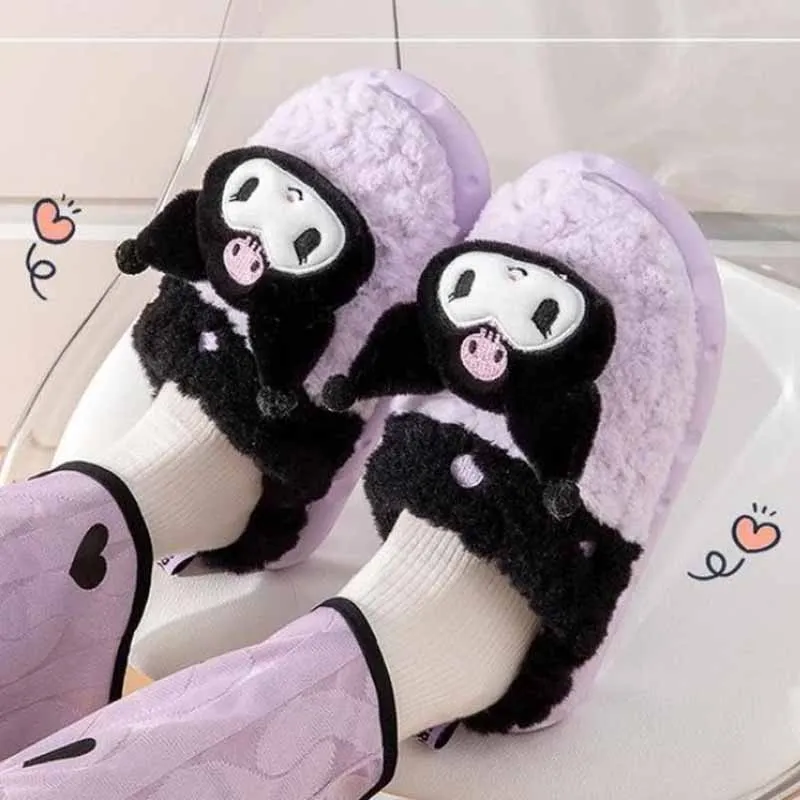 Young Girls Fashion Cartoon Cotton Slippers Sanrio Hello Kitty Kuromi Cinnamoroll Indoor Student Dormitory Non-slip Warm Slipper