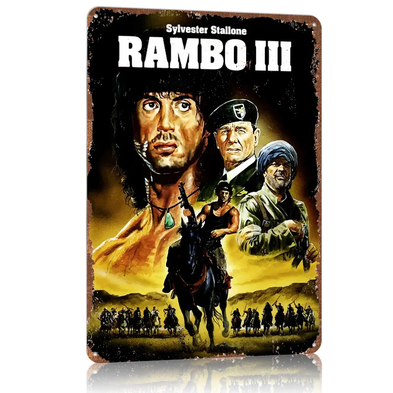 رامبو III فيلم تين تسجيل ملصق معدني ملصقات على جدار الفن جدارية علامات معدنية قابلة للتخصيص ل جدار الفن الديكور مكتب ديكور #1