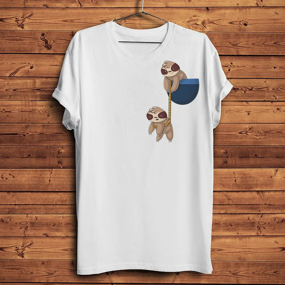 Cute Sloth Sleeping in Pocket, Funny 3D Vision T-Shirt, Casual Short Sleeve T-Shirt, Unisex Streetwear Tee, Breathable Print