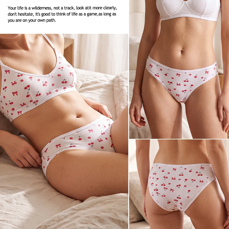 6pcs Soft Cotton Women Panties Sweet Floral Print Briefs Breathable Mid Rise Underwear Female Lingerie Cute Polka Dot Knickers