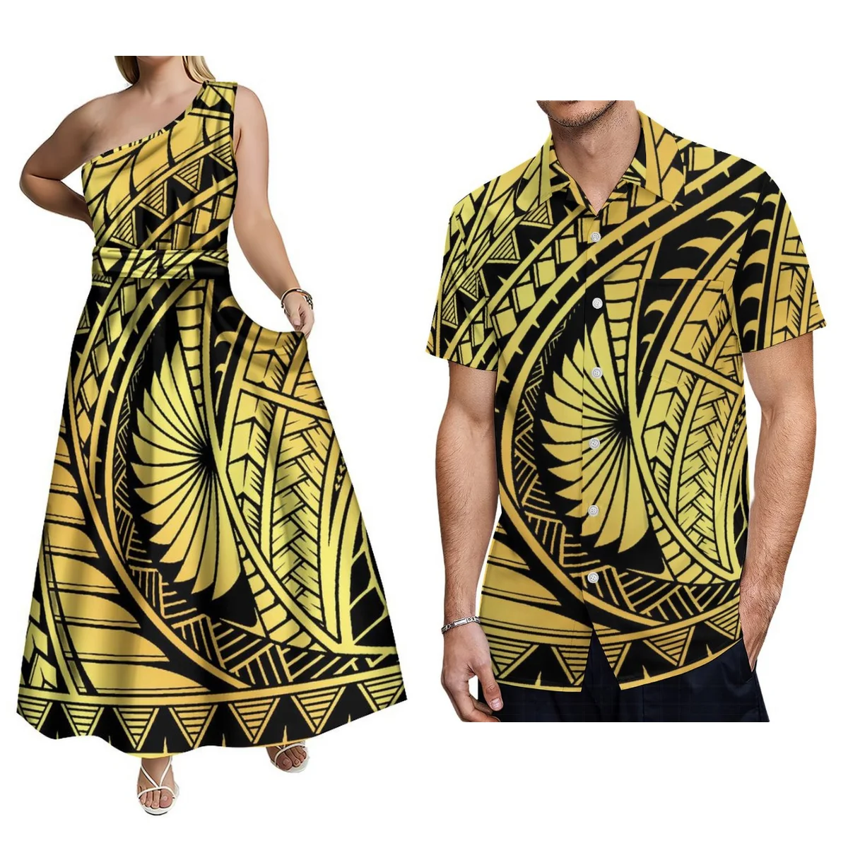 Support Custom Women'S Dresses Graduation Party Carnival Party Dresses And Men'S Shirts Polynesian Samoa Tribal Couple Suits