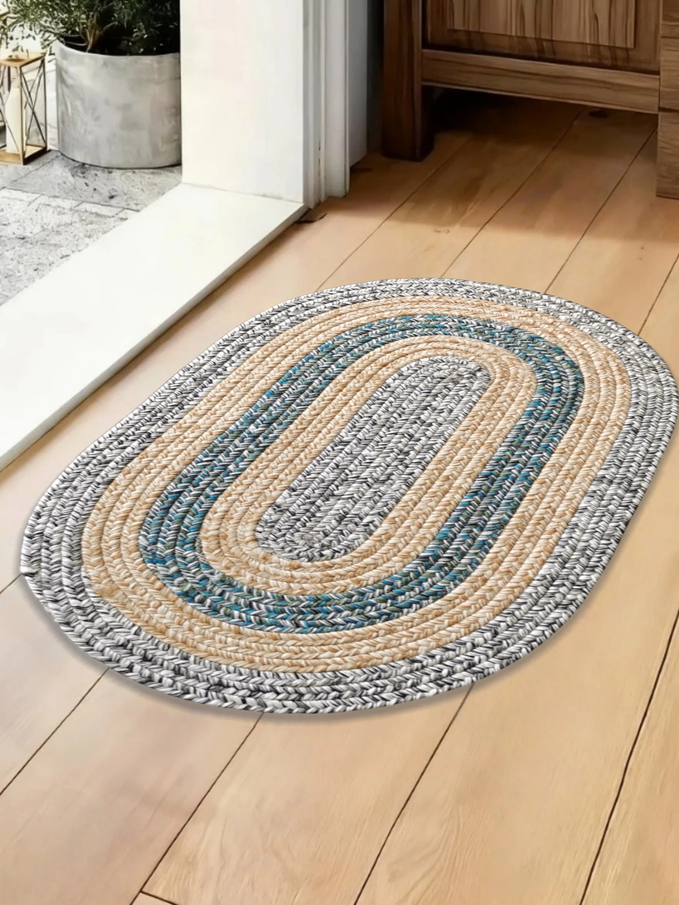 

Handwoven Home Entrance Door Rope Carpet Pure Hanrted Floor Mat Simple Sle Oval ape Non-Slip Sound Absorbing Door Mat