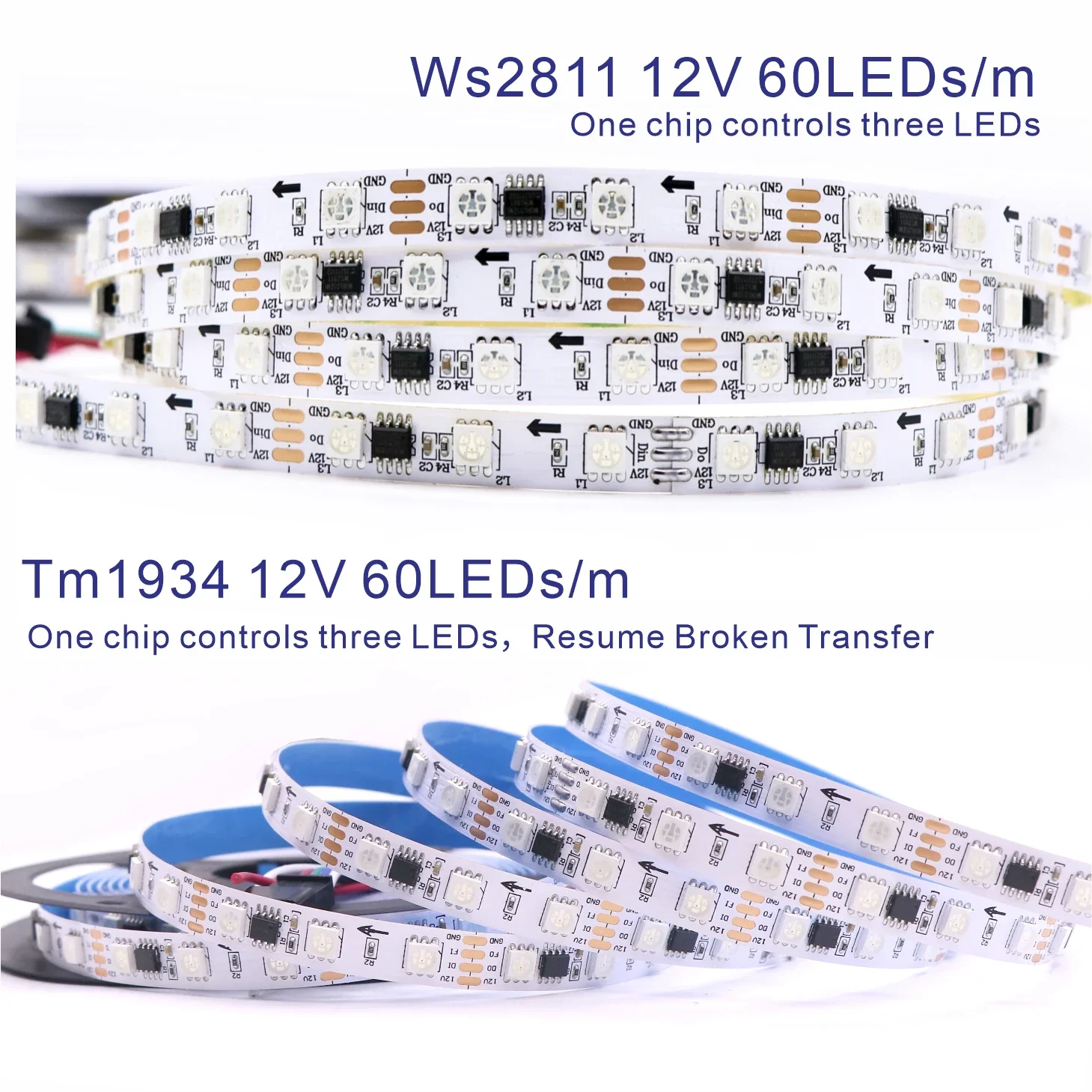DC12V Color-changing LED Light Strip, 3-pin WS2811, 4-pin 1934, Resume Function, suitable for KTV and bars as decorative lightin