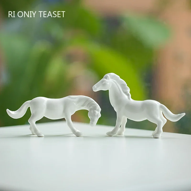 

Chinese Ceramic Tea Pet White Horse Sculpture Ornaments Handmade Porcelain Animal Statue Decoration Tea Figurine Tea Set