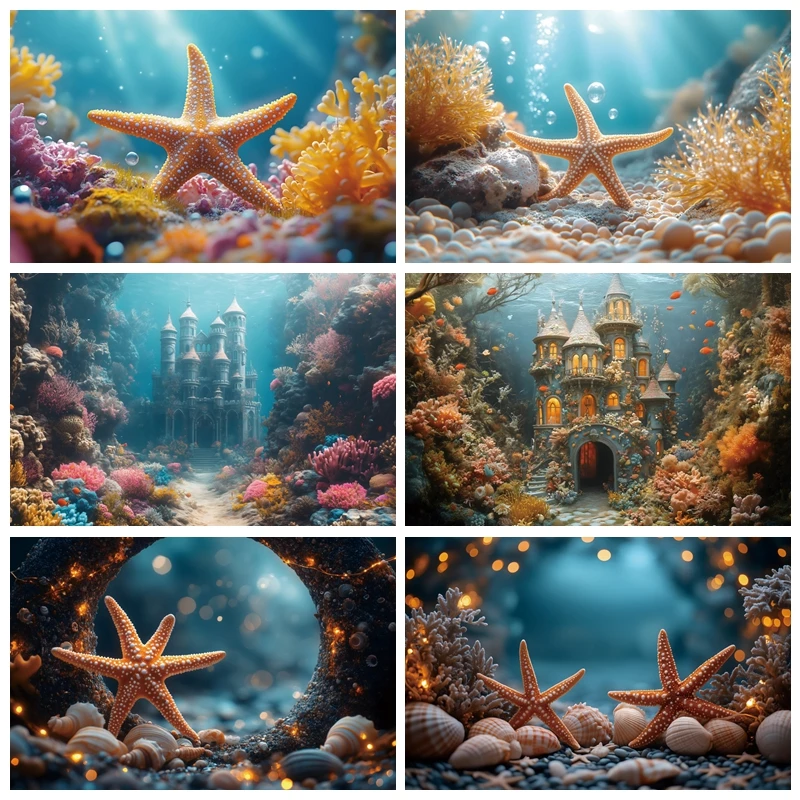 Underwater World Background Sea Castle Shell Coral Reef Photography Backdrop Baby Shower Newborn Birthday Party Photoshoot Props