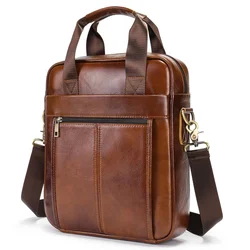 Maletín Vertical de cuero genuino para hombre, bolso de negocios Vintage, bolso de mensajero de hombro para oficina