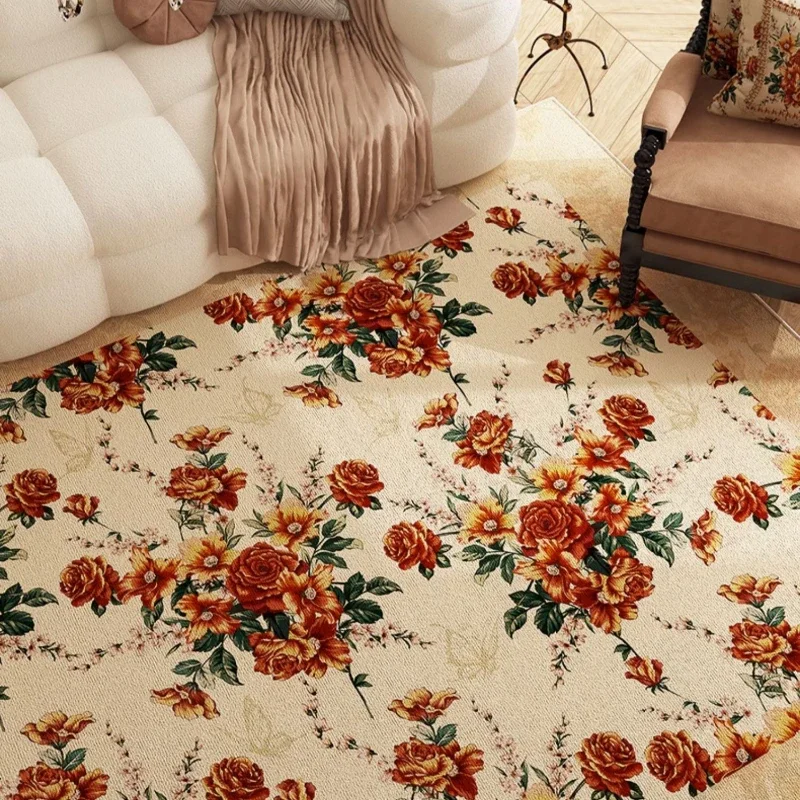 Pink Retro Floral Living Room Floor Mat Decorate Bedroom Bedside Carpet Home Erasable Master Bedroom Girl Room Rug Kовер Tapis러그