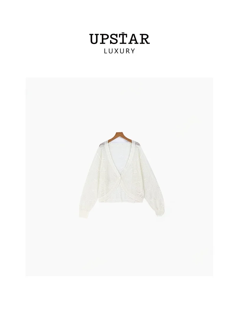 

Кардиган Linda Sister, элегантный, ажурный, облегающий, вязаный, с открытыми плечами, модный, длинный рукав, стандартный крой, AA5ZKS0056