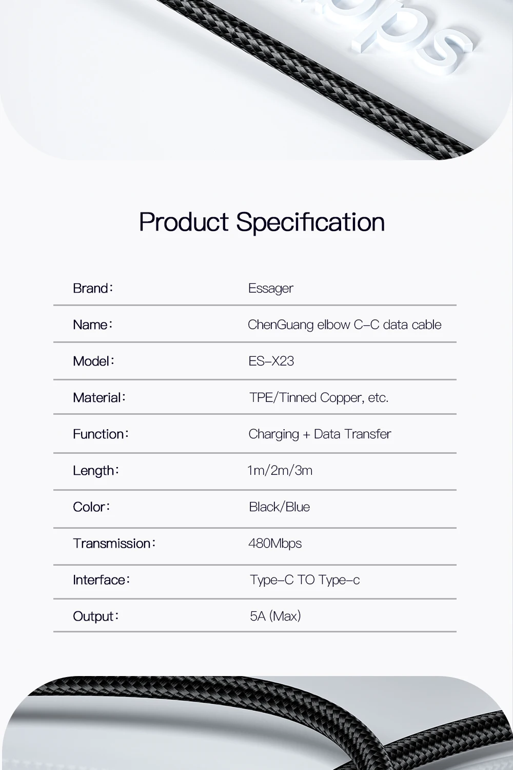 Essager 100 W USB Typ C auf USB C Kabel 90 Grad Winkel für iPad MacBook Pro Xiaomi Samsung Huawei Schnellladung Typ-C Datumskabel – Detail 17
