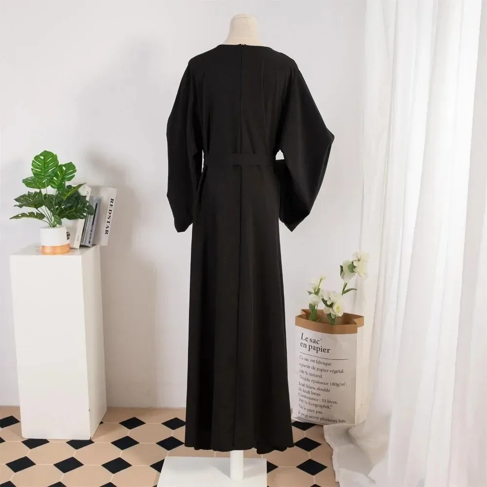 Muslim Abayas With Belt Loose Kaftans Prayer Dress Women Jilbabs Full Sleeve Islamic Clothing Dubai Robe Lace Up Long Dresses