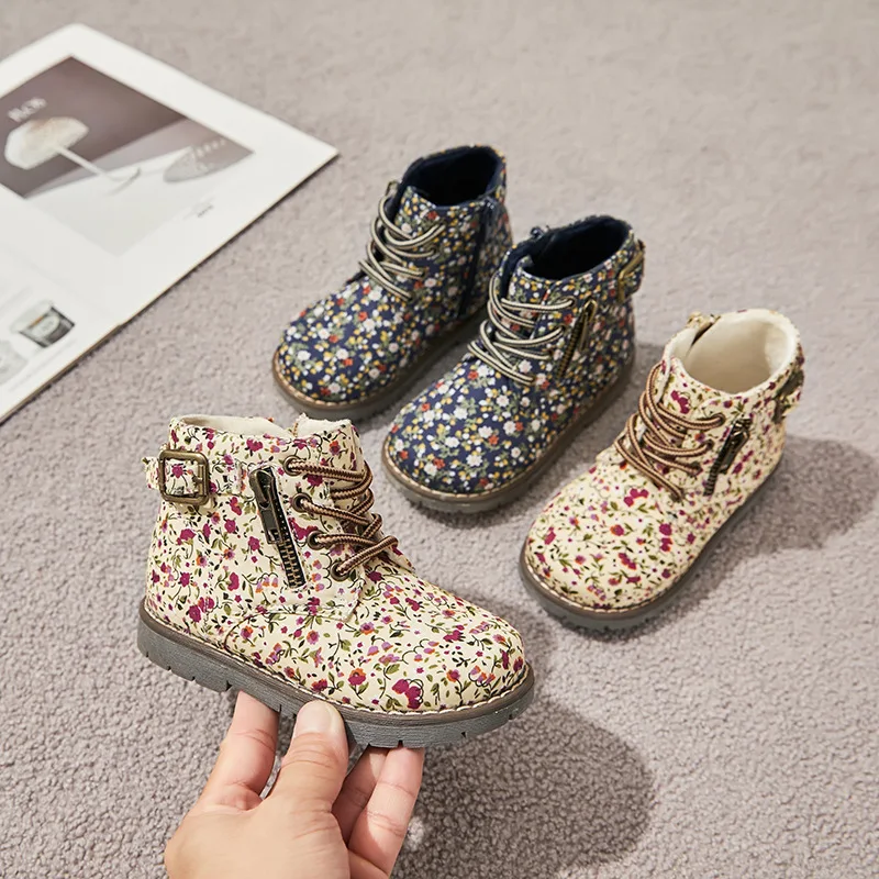 

Winter Fashion Snow Boots for Baby Girls Printed Floral Children's Casual Riding Boots Warm Plush Littls Kids Shoes