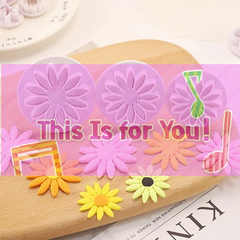 【HMA】3Pcs Flower Cake Plunger Fondant Cookie Cutter Mold Baking Decorating Biscuit Stamps For Kitchen Tools