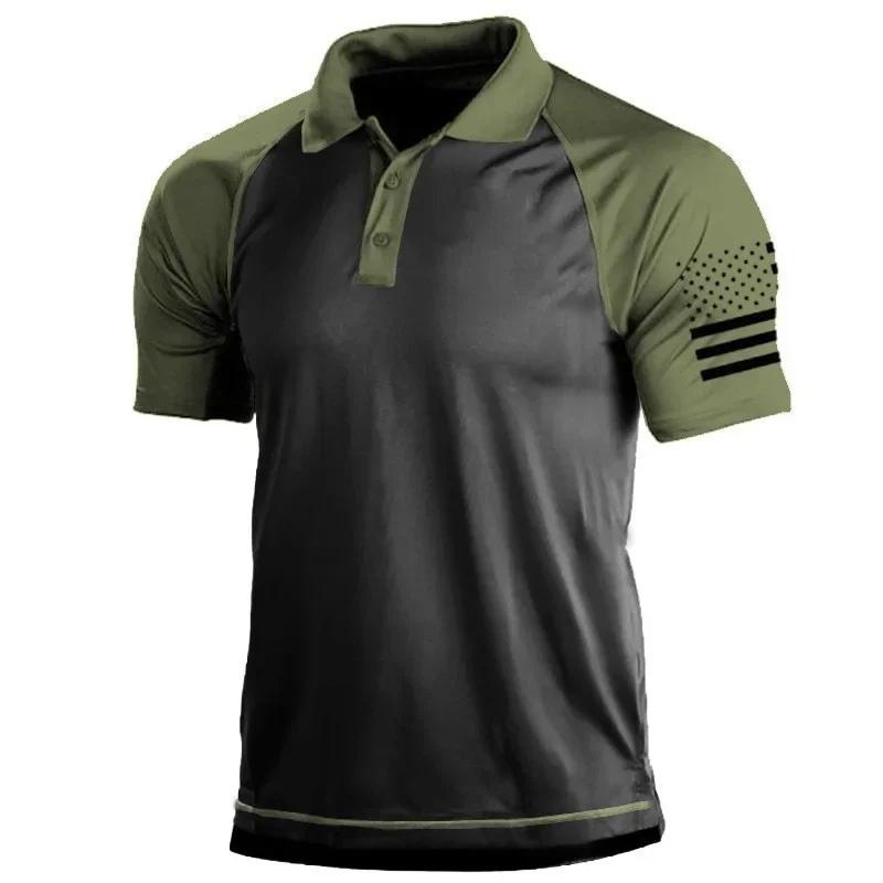 Koszulka polo z wzorem flagi amerykańskiej dla mężczyzn Kolorowe koszulki z nadrukiem 3D Moda outdoorowa Casual Sport Luźne koszulki uliczne z klapami