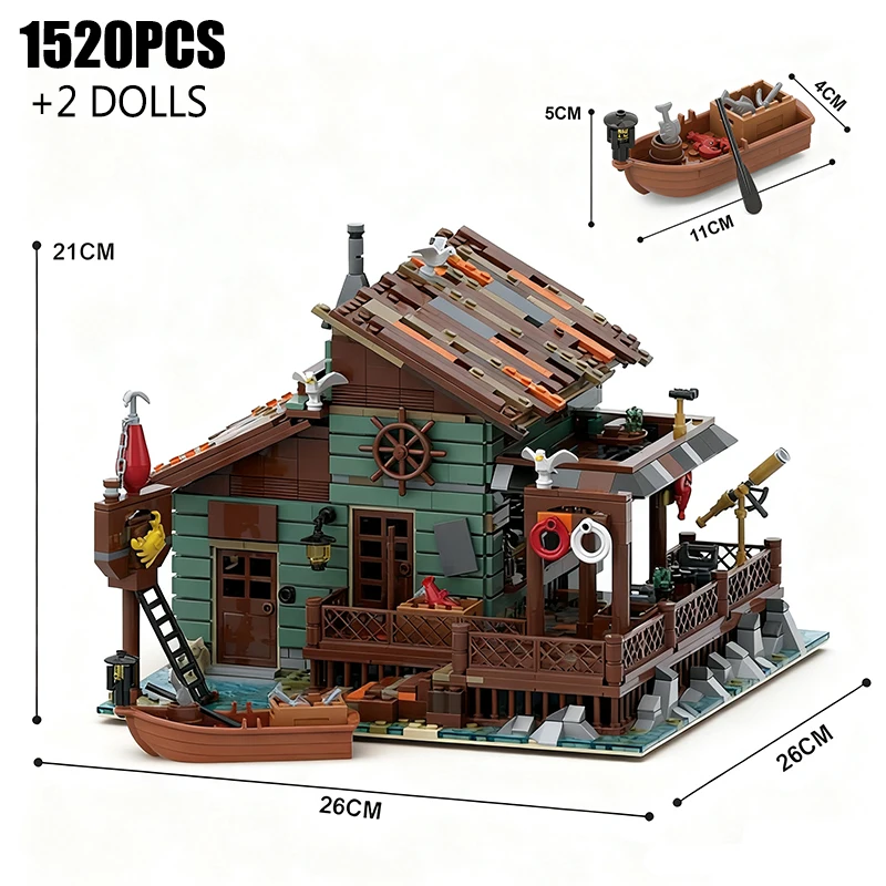 مجموعة مكعبات بناء العمارة على شاطئ البحر سلسلة المدينة كوخ الصياد منزل ريفي وقارب صيد نموذج لعبة الطوب هدية للأطفال #6
