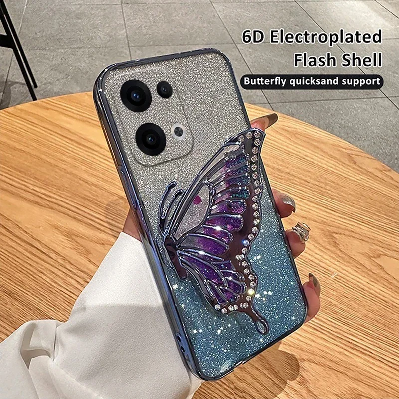 

For infinix Hot 60 Pro Plus 5G Case Butterfly Bracket Short Lanyard Glitter Case For infinix Hot 60i 60 Pro Plus Cover