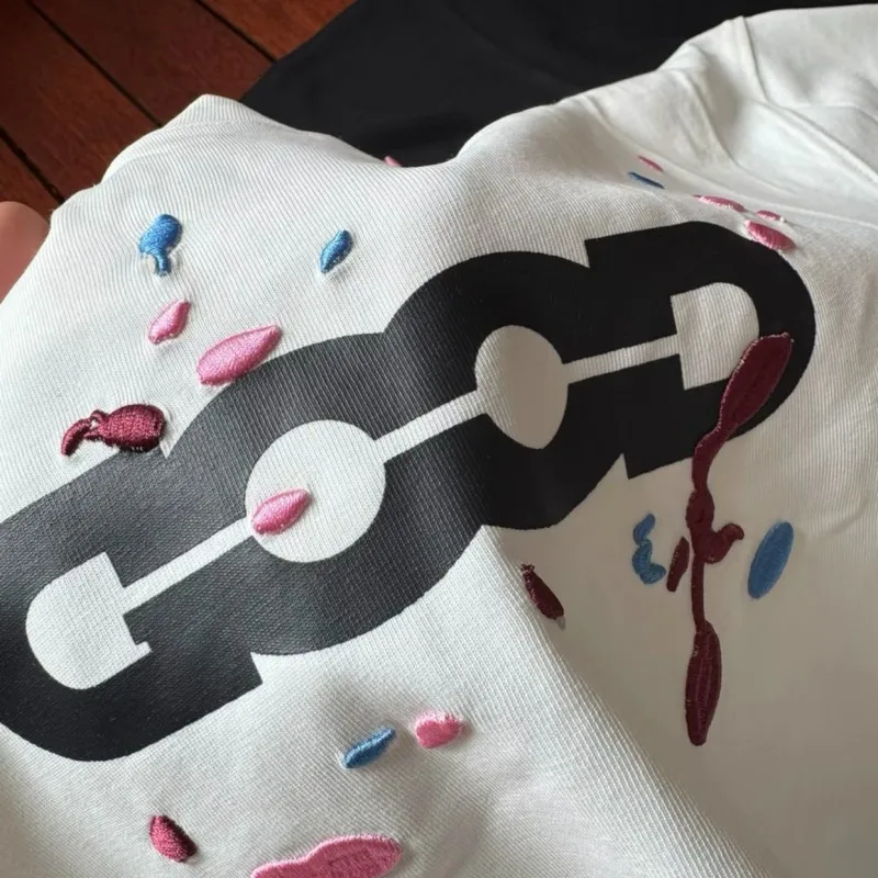 Summer GOODBRAND Tshirts Colorful Splashed Ink Embroidered Loose Black White Men Women Short Sleeve Casual Street Tops
