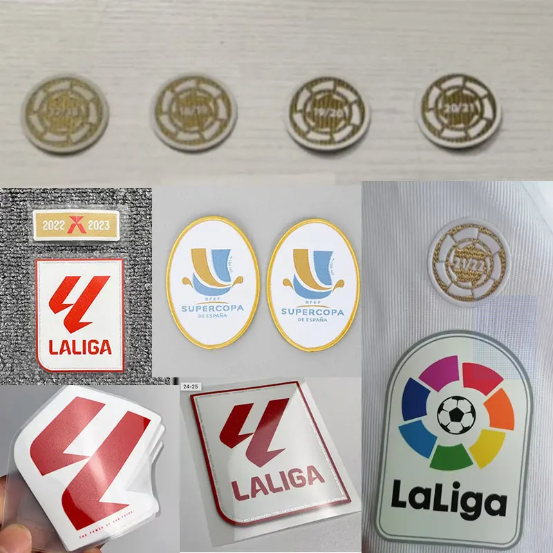 Parches de fútbol LaLiGa de alta calidad, plancha de plástico con pegamento para 2023/24 y 2024/25
