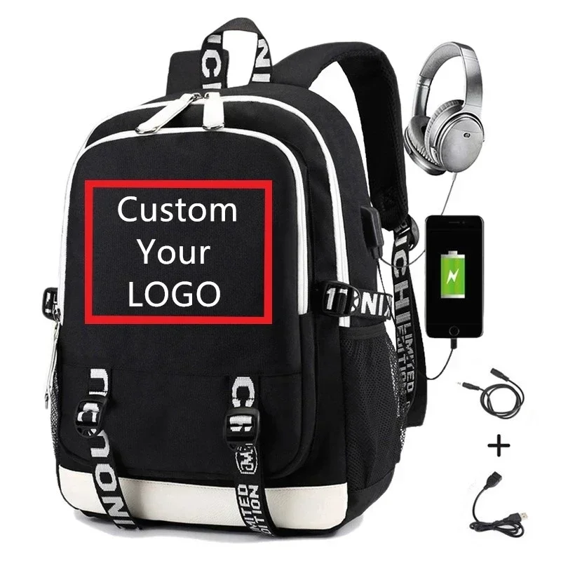 Customize Backpack for Men Women DIY LOGO Print Custom Made Laptop Waterproof Rucksack School Bag