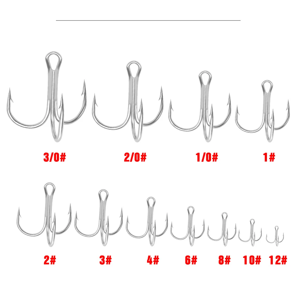 ORJD 10pcs Fishing Hooks Black Nickel Triple Hook Size 3/0-12# Anchor Hook Barbed Treble Hook High Carbon Steel Fishing Tackle