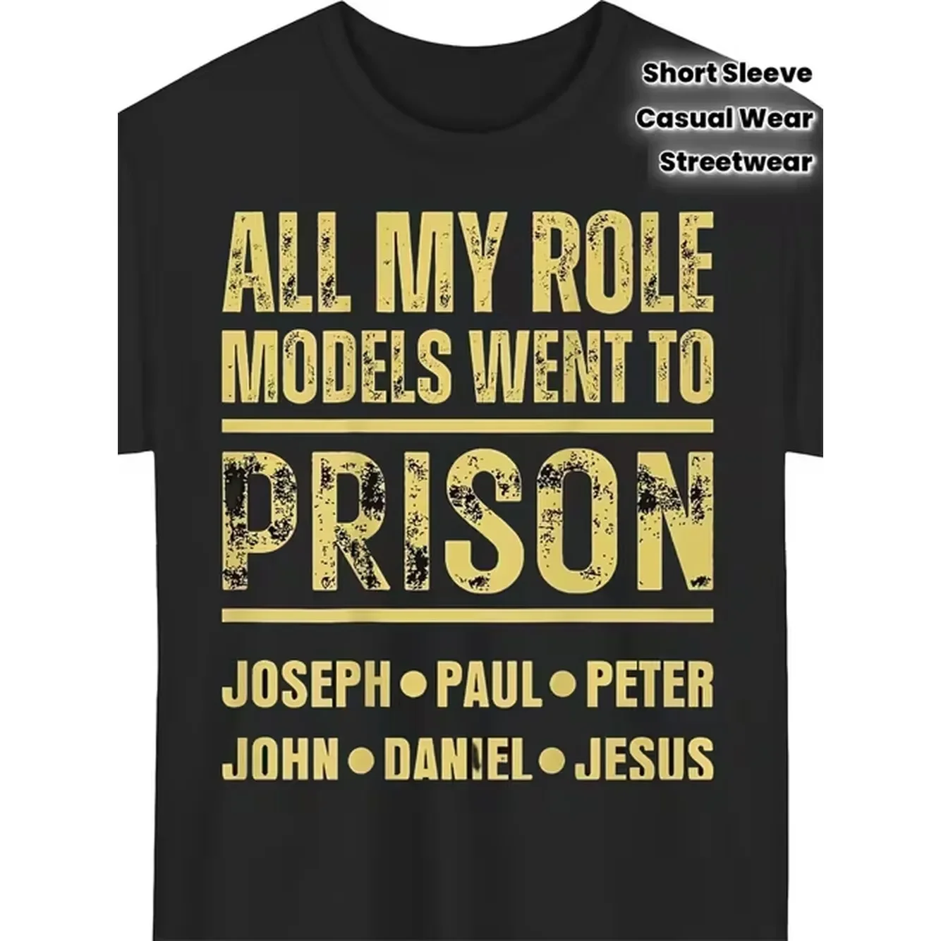 Unisex Black T Shirt Idols To Prison Pattern Streetwear Top Suitable For Beach And Sports Outdoor Wear Casual Wear Round Neck Regular Fit Short Sleeve Plus Size