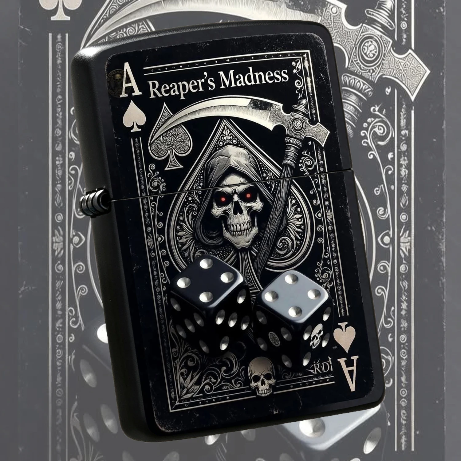 Vintage Ace Of Spades Grim Reaper Themed Reaper'S Madness Skull Grim Reaper Printed Windproof Dark Style Collectible Igniter Creative Cool Gift For Men Compatible With Normal  Replacement Core A Fun And Humorous Lighter
