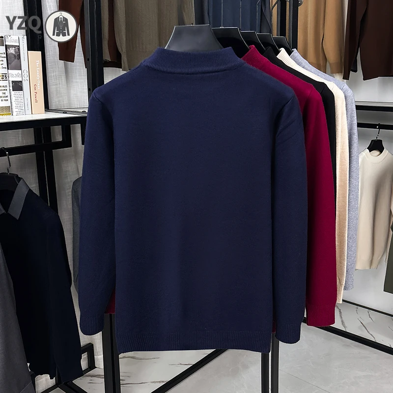 Loose Half Turtleneck Knit Jumper For Men Long Sleeve Rib Trim Light Knitted Fabric Outdoor Leisure Garment